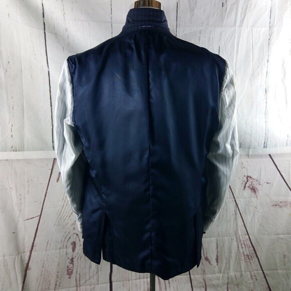 Stafford Tailored Culture Classic Fit 46R Wool 2 Buttn Blue Striped Suit Blazer - Picture 12 of 12